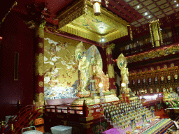Main altar and statues at the Buddha Tooth Relic Temple and Museum