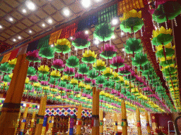 Paper lanterns in front of the main altar at the Buddha Tooth Relic Temple and Museum