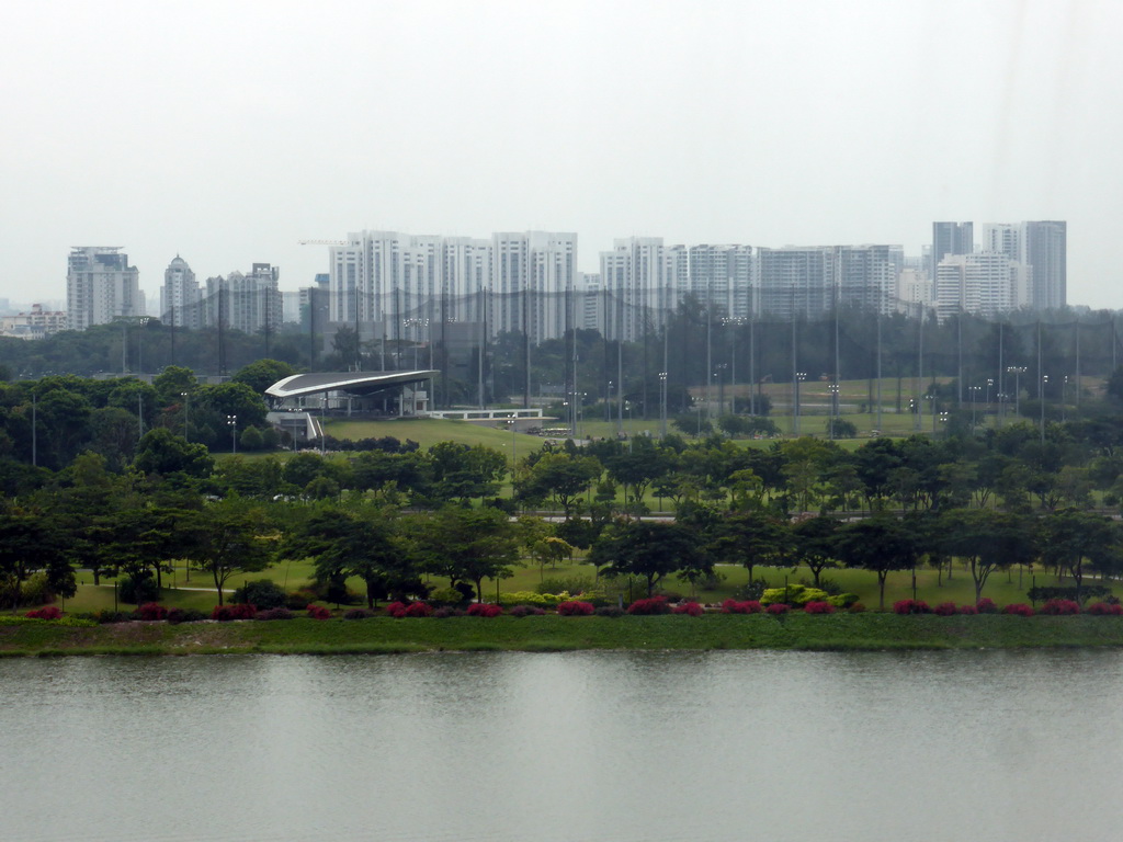 The Marina Bay Golf Course and skyscrapers at the east side of the city, viewed from the Singapore Flyer ferris wheel