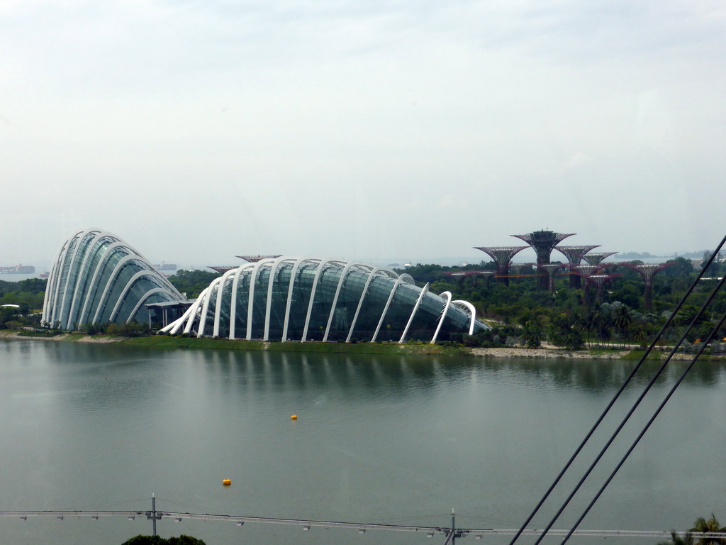 The Marina Bay and the Gardens by the Bay with the Cloud Forest, the Flower Dome and the Supertree Grove, viewed from the Singapore Flyer ferris wheel