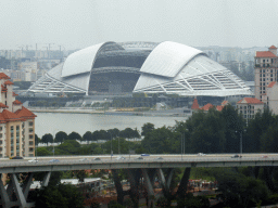 The Benjamin Sheares Bridge over the Kallang Basin and the New Singapore National Stadium, viewed from the Singapore Flyer ferris wheel