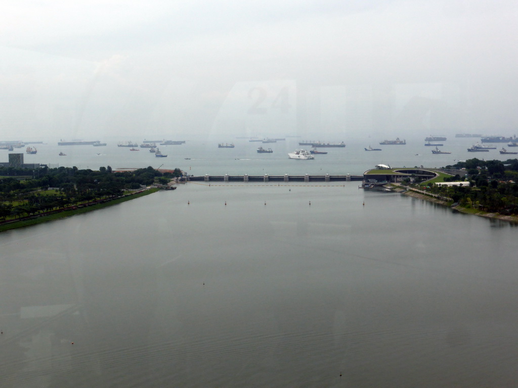 The Marina Bay, the Marina Barrage and the Singapore Strait, viewed from the Singapore Flyer ferris wheel