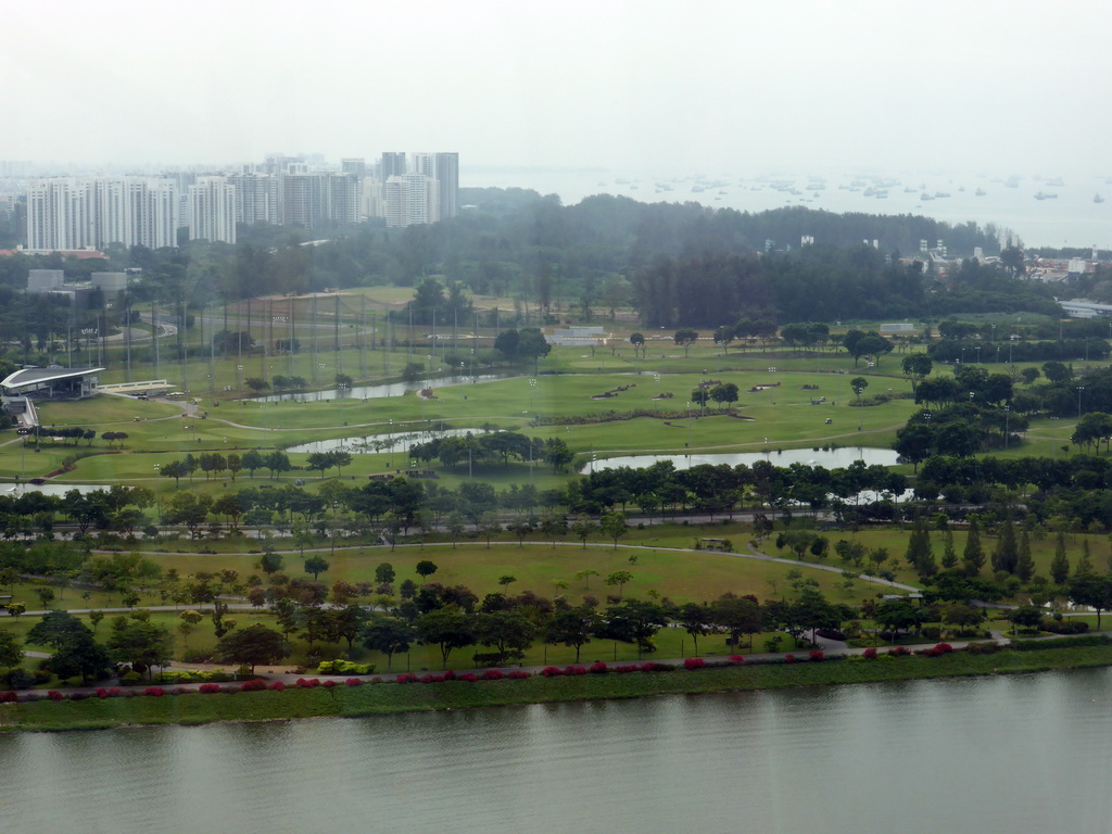 The Marina Bay Golf Course and skyscrapers at the east side of the city, viewed from the Singapore Flyer ferris wheel