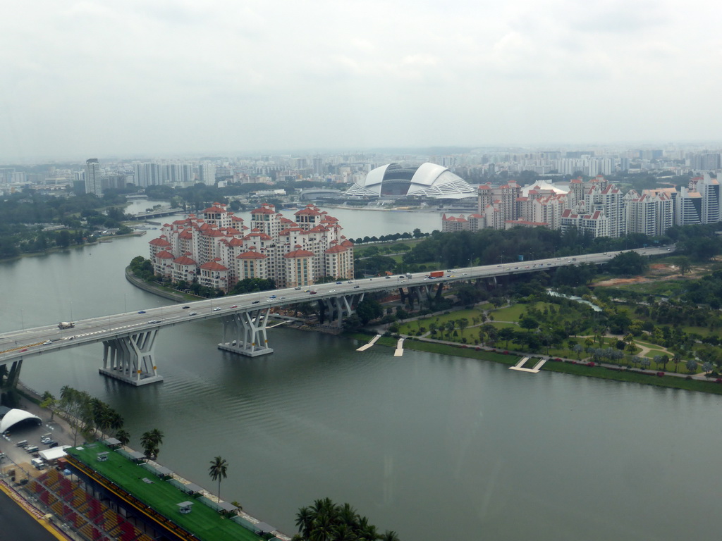 The Benjamin Sheares Bridge over the Kallang Basin and the New Singapore National Stadium, viewed from the Singapore Flyer ferris wheel