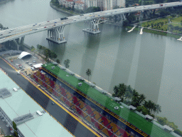 The grandstands of the Singapore Formula 1 Race Track, the Benjamin Sheares Bridge over the Kallang Basin and the Marina Bay Golf Course, viewed from the Singapore Flyer ferris wheel