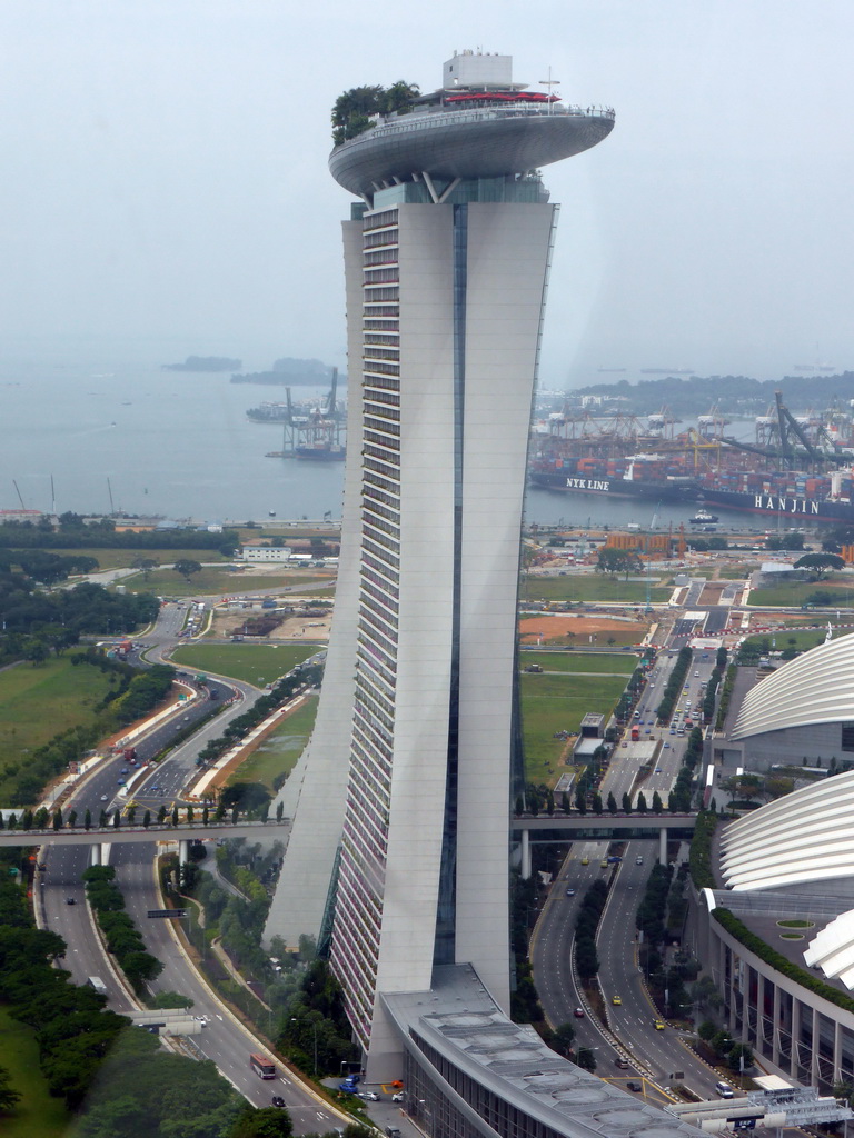 The Marina Bay Sands building, the Singapore Cargo Terminal and Sentosa Island, viewed from the Singapore Flyer ferris wheel