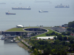 The Marina Barrage building, the Marina Bay and the Singapore Strait, viewed from the Singapore Flyer ferris wheel