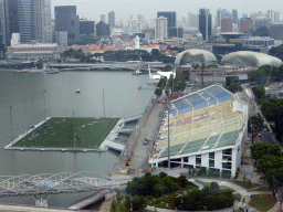 The Marina Bay, the Float at Marina Bay stadium, the Esplanade Theatres on the Bay, the Old Supreme Court Building, the Singapore Supreme Court building and skyscrapers at the west side of the city, viewed from the Singapore Flyer ferris wheel