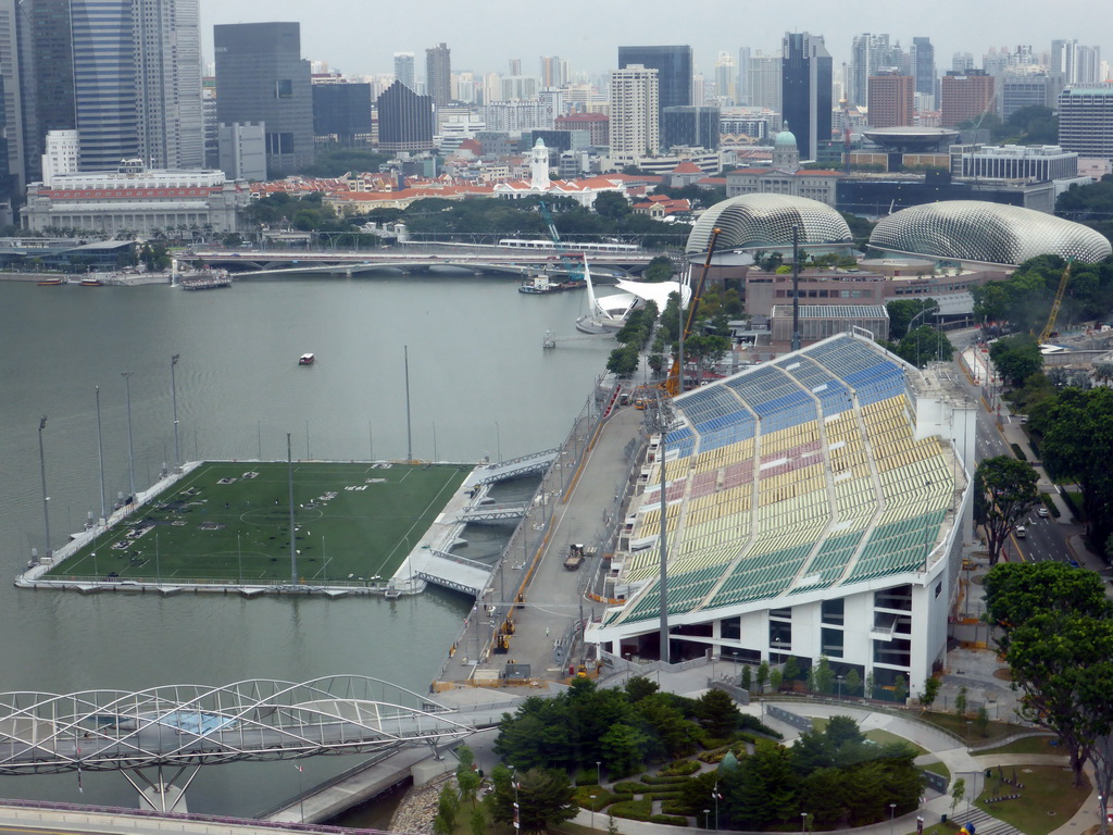 The Marina Bay, the Float at Marina Bay stadium, the Esplanade Theatres on the Bay, the Old Supreme Court Building, the Singapore Supreme Court building and skyscrapers at the west side of the city, viewed from the Singapore Flyer ferris wheel