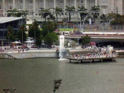 The Merlion statue at Merlion Park and the Marina Bay, viewed from the Singapore Flyer ferris wheel