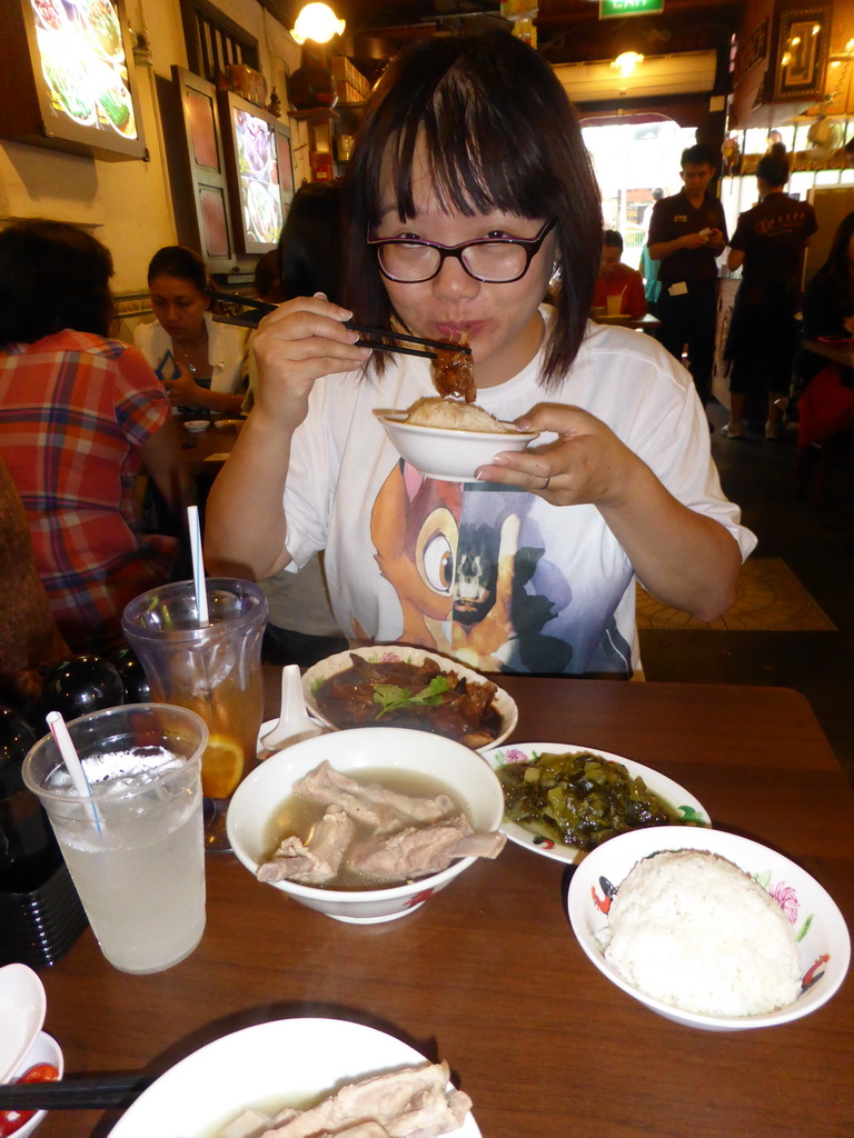 Miaomiao having lunch at the Song Fa Bak Kut Teh restaurant at New Bridge Road