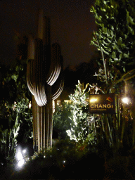 Large Cactus at the Cactus Garden at Terminal 1 at Singapore Changi Airport, by night