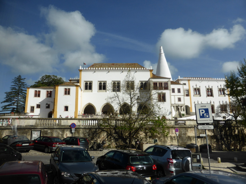 The Largo Doutor Gregório de Almeida square and the front of the Palácio Nacional de Sintra palace, viewed from the bus from Lisbon