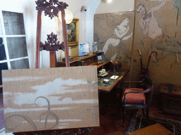 Easel, desk and wall paintings at the Atelier of King Don Carlos I at the lower floor of the Palácio da Pena palace