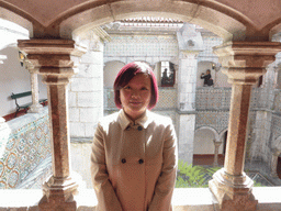 Miaomiao at the upper floor of the Palácio da Pena palace with a view on the Courtyard of the Manueline Cloister