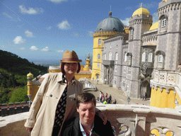 Tim and Miaomiao at the Queen`s Terrace, with a view on the southeast side of the Palácio da Pena palace and surroundings