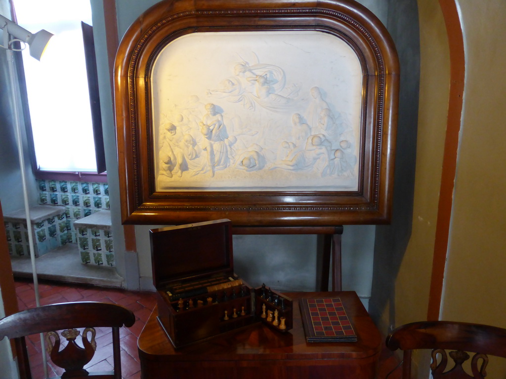 Relief and a game of chess in a room at the upper floor of the Palácio da Pena palace