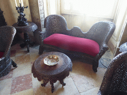 Sofa, table and chairs in a room at the upper floor of the Palácio da Pena palace