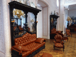 Sofas, chairs and mirros at the Ballroom at the upper floor of the Palácio da Pena palace
