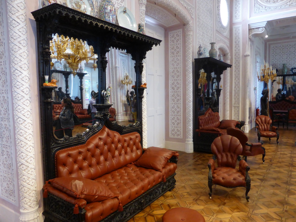 Sofas, chairs and mirros at the Ballroom at the upper floor of the Palácio da Pena palace