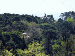 The Temple of the Columns and the Statue of the Warrior at the northwest side of the Jardins do Parque da Pena gardens, viewed from the terrace on top of the Kitchen of the Palácio da Pena palace