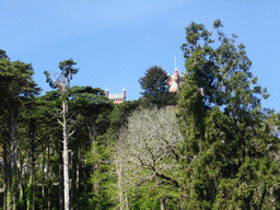 The towers of the Palácio da Pena palace, viewed from the entrance to the Jardins do Parque da Pena gardens