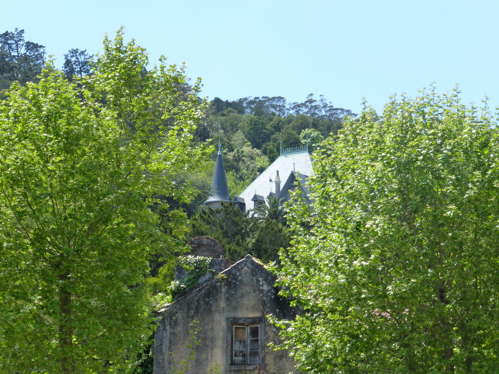 Top of a house at the west side of the city, viewed from the front of the Convento dos Capuchos convent at the Rua Gil Vicente street