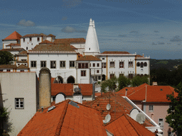 The Palácio Nacional de Sintra palace and surroundings, viewed from the viewing point next to the Rua Ferraria street