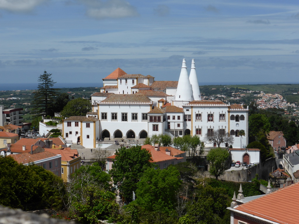 The Palácio Nacional de Sintra palace and surroundings, viewed from the Rua Marechal Saldanha street