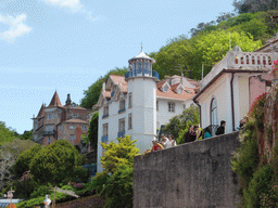 The House of Boulders palace and the viewing point next to the Rua Ferraria street, viewed from a staircase from the Rua Ferraria street to the Rua Visconde Monserrate street