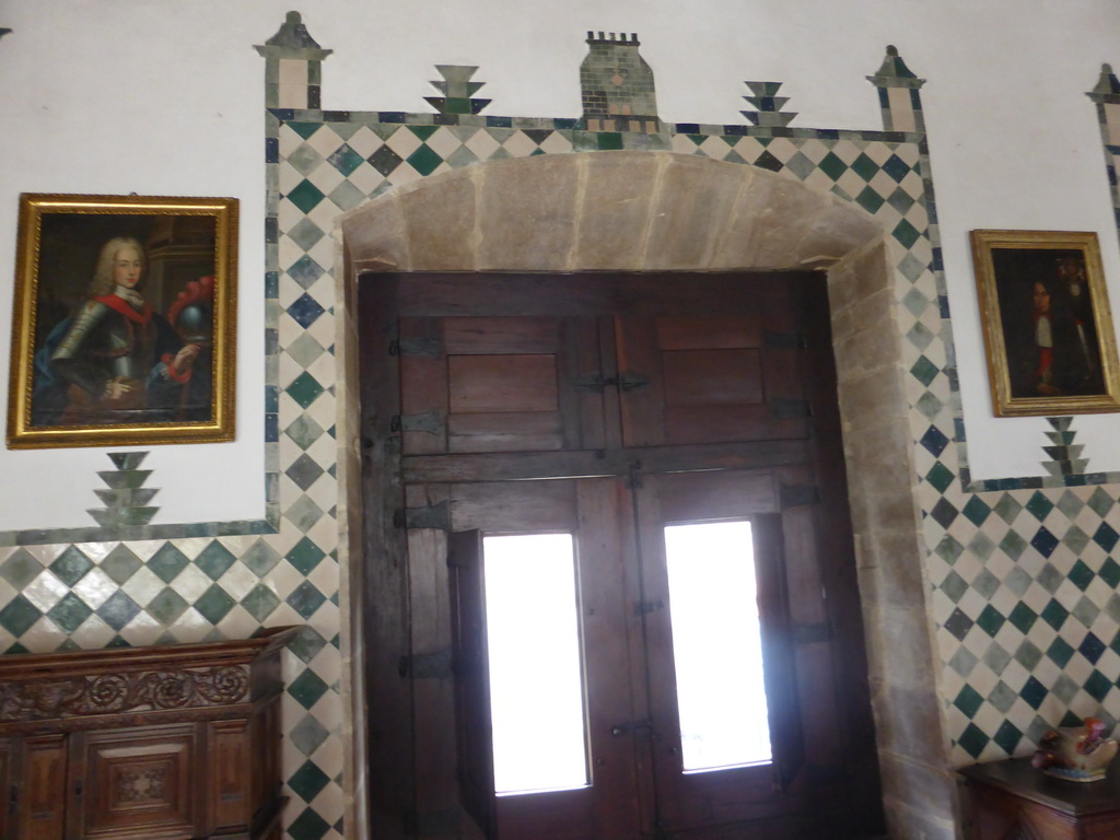 Door and paintings at the Swan Hall at the Palácio Nacional de Sintra palace