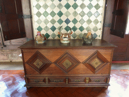 Chest with animal head statues at the Swan Halls at the Palácio Nacional de Sintra palace