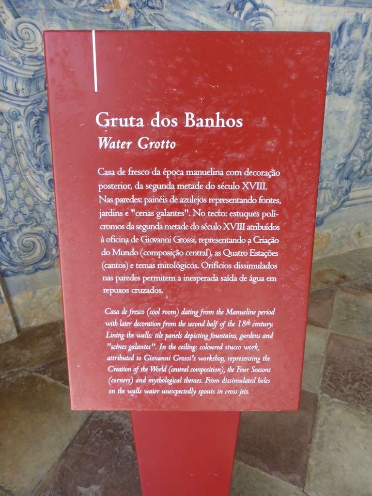 Information on the Water Grotto at the Palácio Nacional de Sintra palace
