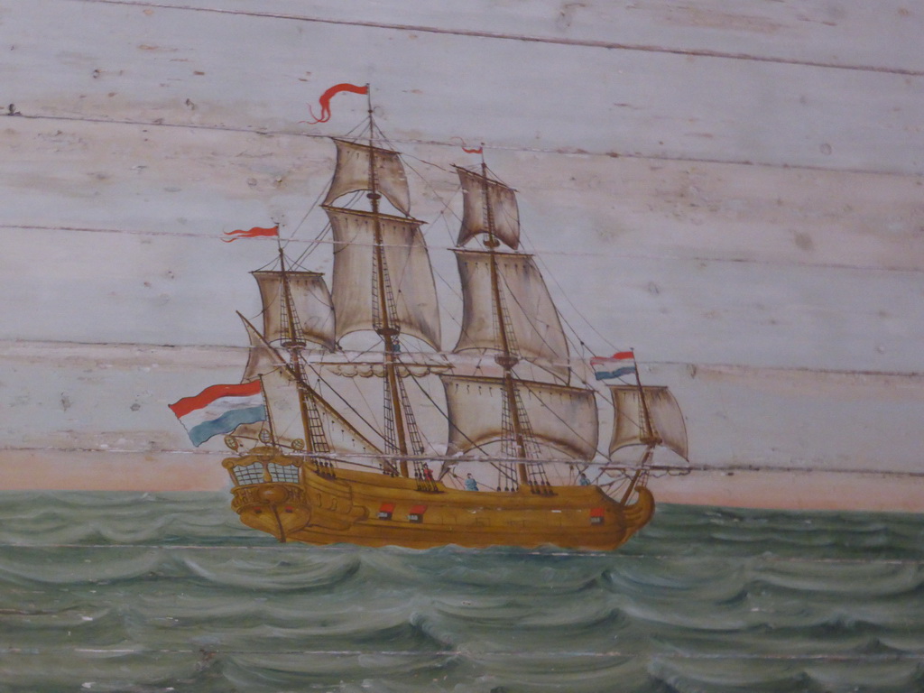 Wall painting of a Dutch galley at the Galley Hall at the Palácio Nacional de Sintra palace