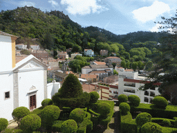 The Garden of the Princes and the Castelo dos Mouros castle, viewed from the Blazons Hall at the Palácio Nacional de Sintra palace