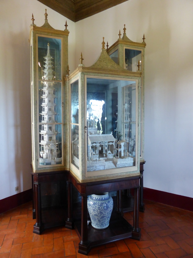 Scale models of a pavilion and two pagodas at the Chinese Room at the Palácio Nacional de Sintra palace