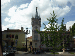 The City Hall with its tower at the Largo Doutor Virgílio Horta square, viewed from the bus to the Cabo da Roca cape