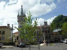 The City Hall with its tower at the Largo Doutor Virgílio Horta square, viewed from the bus to the Cabo da Roca cape