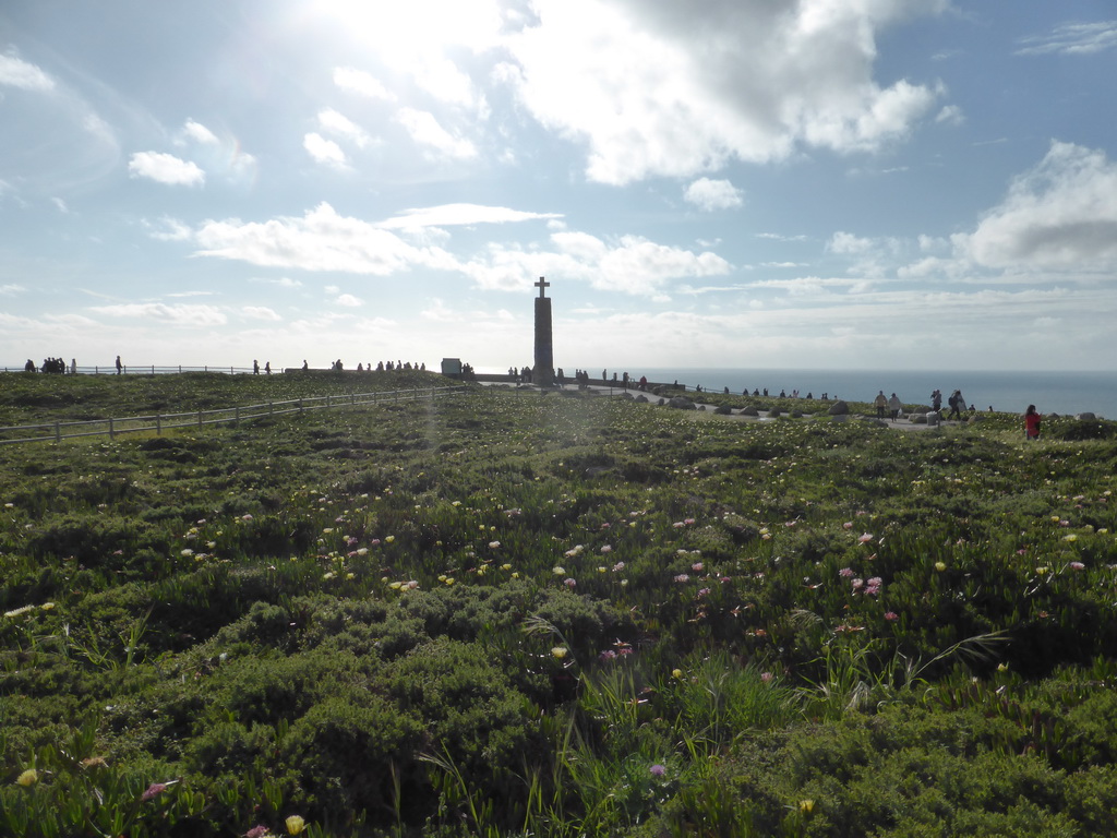 The Cabo da Roca cape with the back side of the column with cross