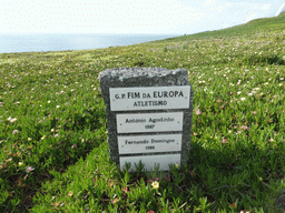 Rock with the names of two winners of the G.P. Fim da Europa athletics competition inscribed, at the Cabo da Roca cape