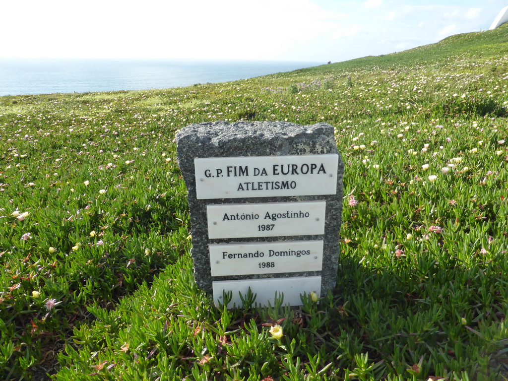 Rock with the names of two winners of the G.P. Fim da Europa athletics competition inscribed, at the Cabo da Roca cape