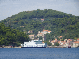 The cruise ship `Jadrolinija Hanibal Lucic` and other boats at the Sudurad Harbour, viewed from the Elaphiti Islands tour boat