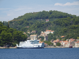 The cruise ship `Jadrolinija Hanibal Lucic` and other boats at the Sudurad Harbour, viewed from the Elaphiti Islands tour boat