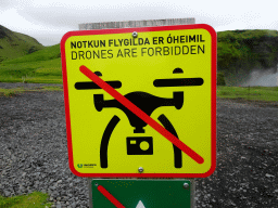 `Drones are Forbidden` sign at the parking lot of the Skógafoss waterfall