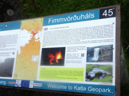 Information on the Fimmvörðuháls Mountain Pass of the Katla Geopark, at the path from the Skógafoss waterfall to the parking lot