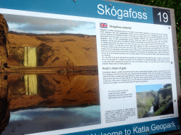 Information on the Skógafoss waterfall of the Katla Geopark, at the path from the Skógafoss waterfall to the parking lot