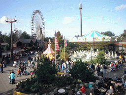 The Reuzenrad (Ferris wheel), the Paardencarousel and the Sky Tower, from the Monorail