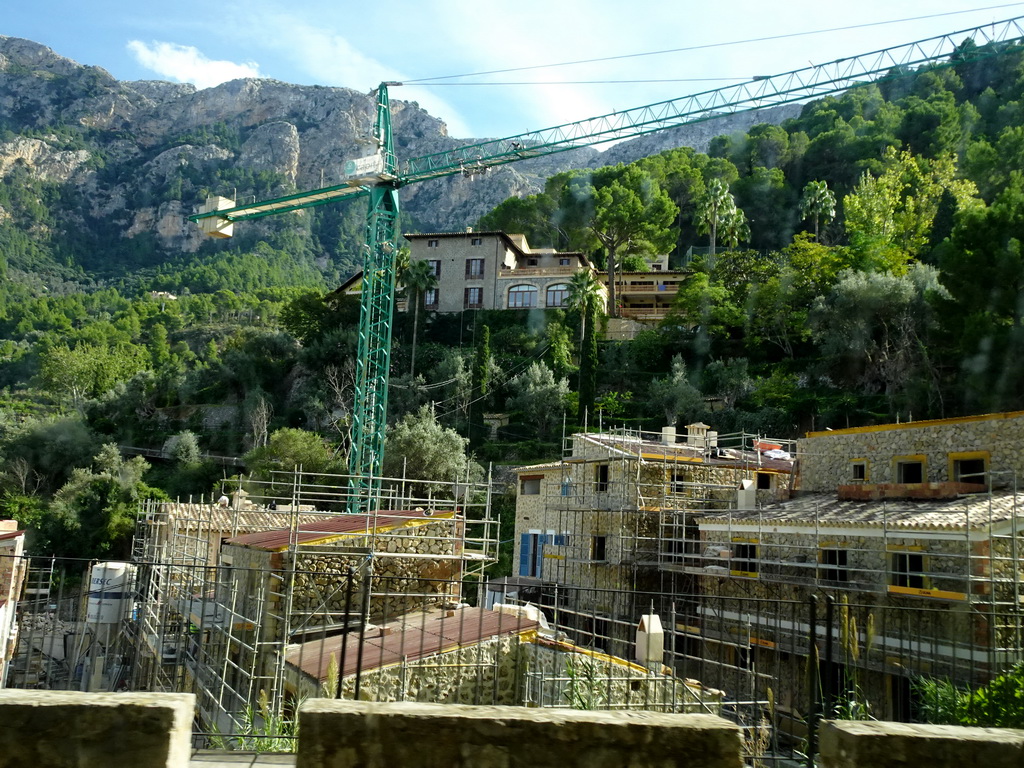 The west side of the town of Deià, viewed from the rental car on the Ma-10 road