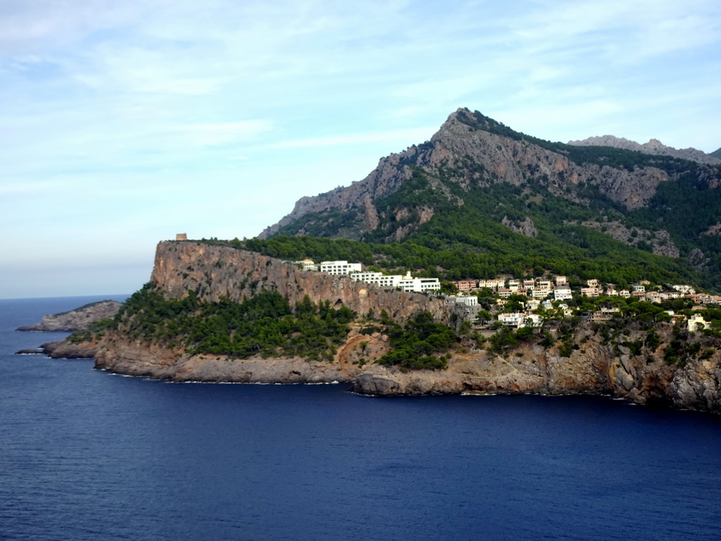 The northeast side of the town with the Torre Picada tower, viewed from the rental car on the Camí del Far street