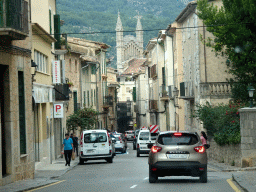 The Carrer d`Isabel II street and the towers of the Església de Sant Bartomeu church, viewed from the rental car